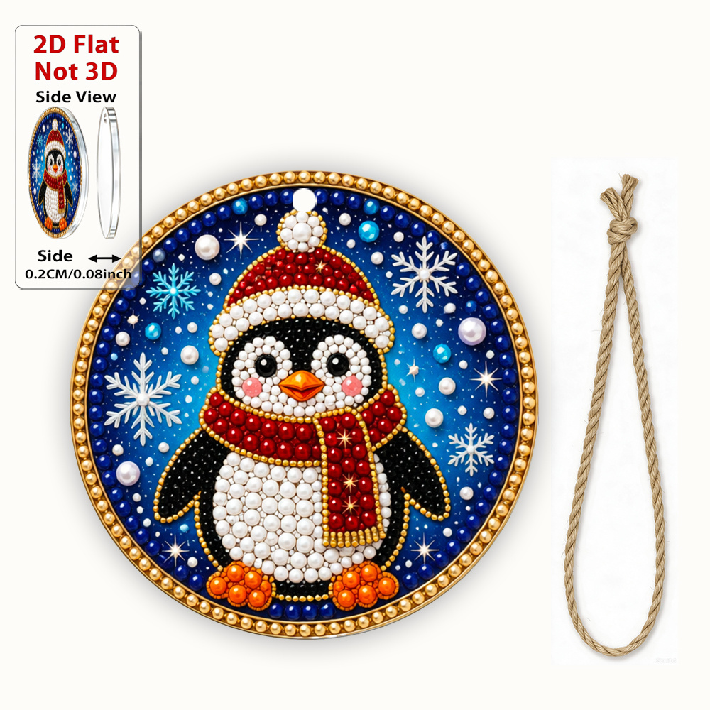TEMU 2D Plat - 1pc 2D Plat Décoratif à Suspendre Ornement de Noël de Noël Peinture de Diamant Acrylique Rond Ornement 2D Plat de Neige Décoration de