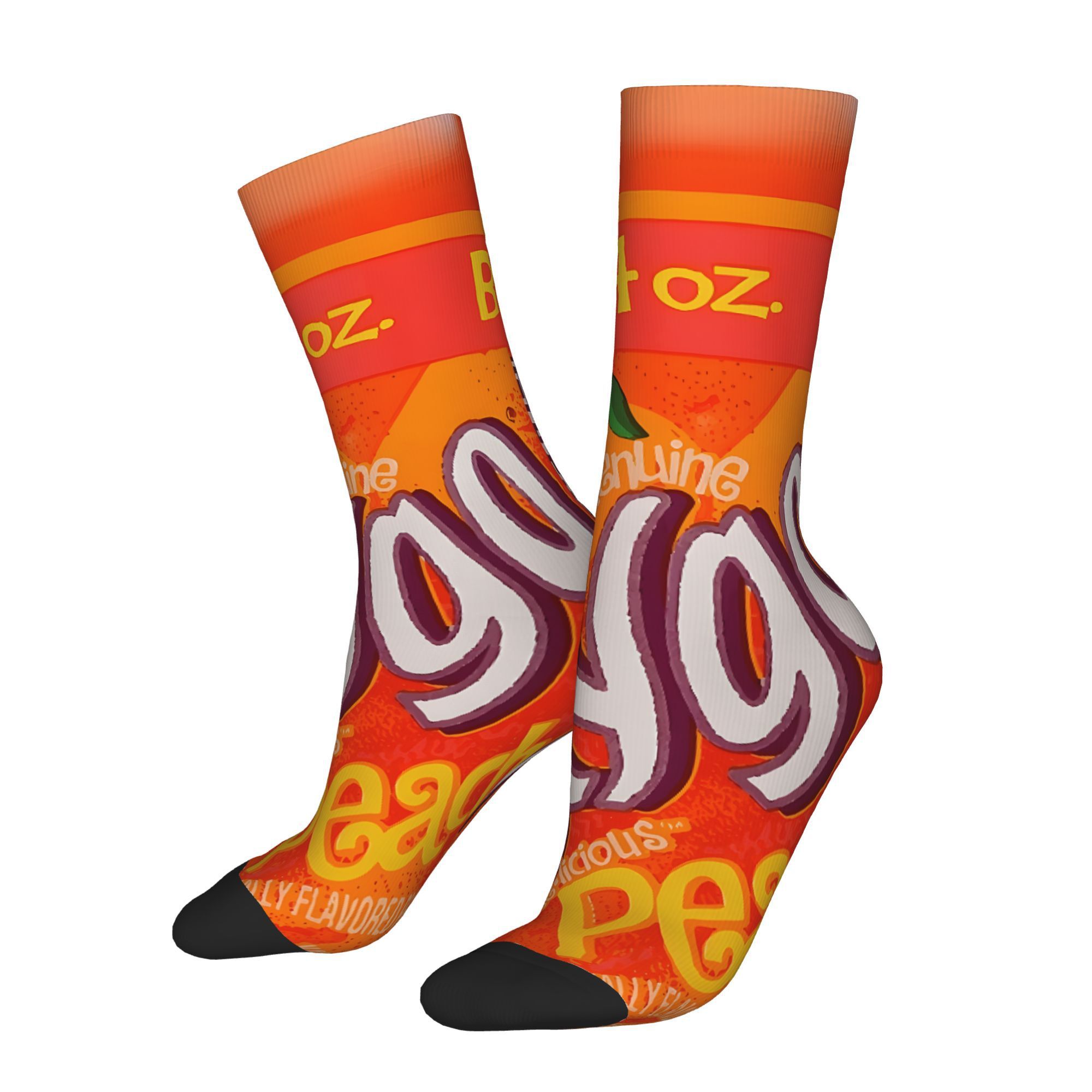 

Men's Hip Hop Retro Peach Socks, Fun Novelty Printed Crew Socks With Elastane & Polyester