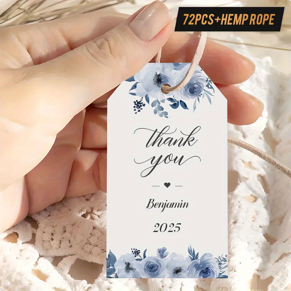 TEMU /72pcs Biglietti di Ringraziamento Adatti per Etichette Regalo - , Data e Testo Personalizzabili, Etichette Eleganti Bianche e Blu, Ideali per