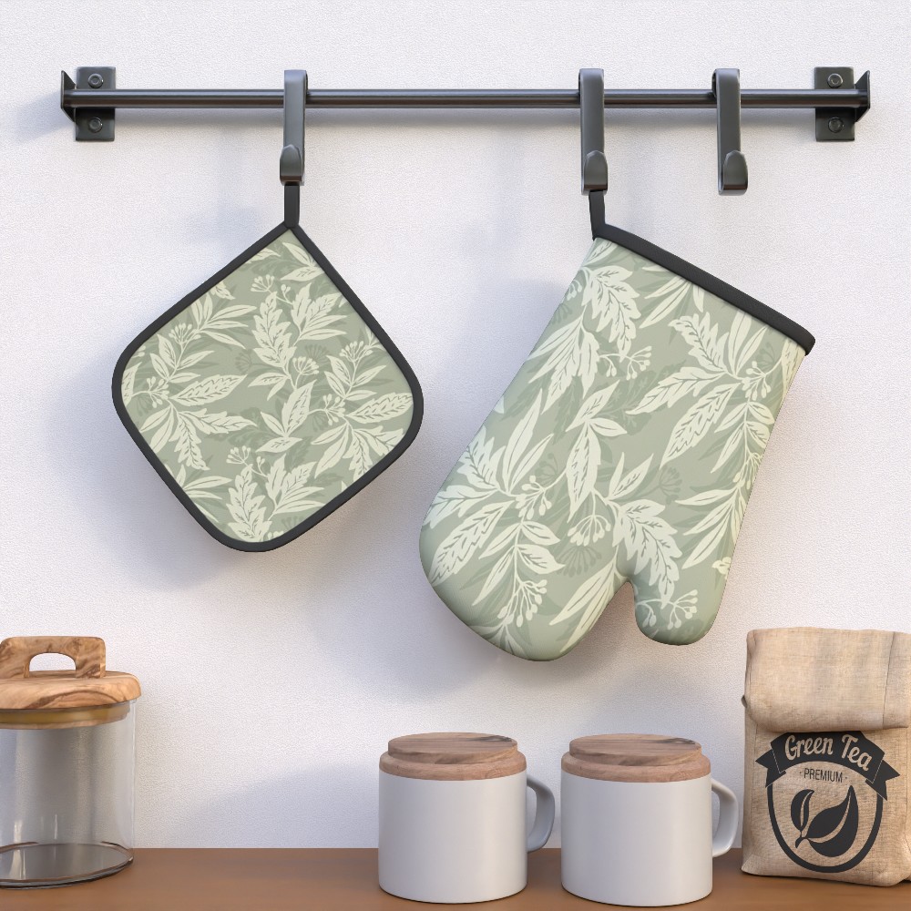 TEMU 2pcs 10..7in Leaf Print Oven Mitts And Pot Holders, Good Heat Insulation And Non-slip Performance For Family Gatherings, Daily Kitchen, Party,