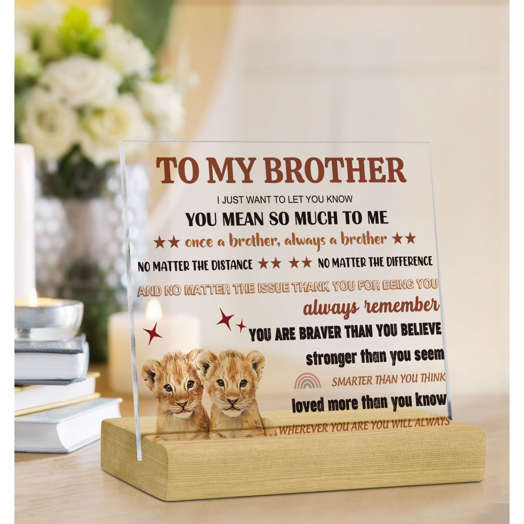 TEMU 2d Flat Best Brother Gift From Brothers Sister, Thank You Gifts For Brother, Gift For Brother, Meaningful To My Brother Acrylic Desk Sign Gifts For Birthday Christmas Graduation