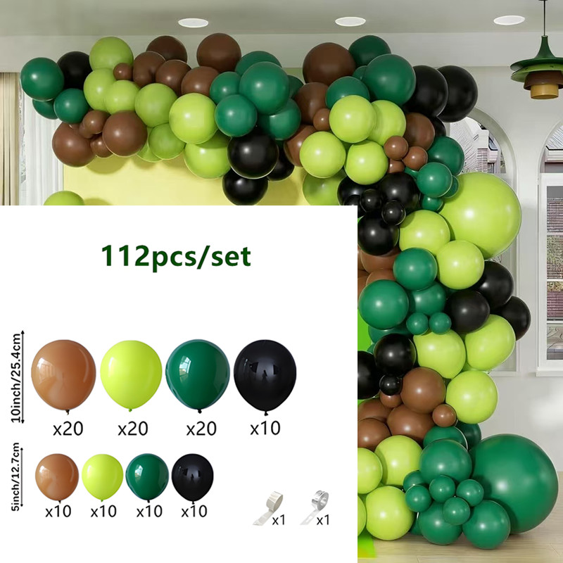112pcs Green And Brown Balloon Arch Garland Kit, With Dark Lime Green Balloons For Jungle Party Game Theme Shower Kids Birthday Party Scene Decorations, For Halloween, Christmas