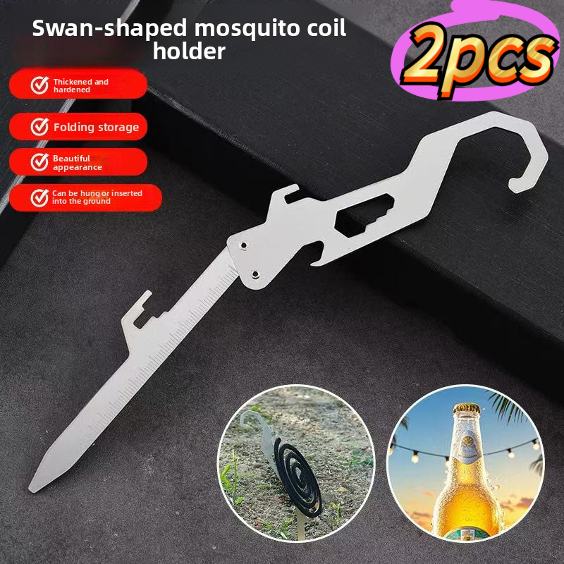4pcs Outdoor Stainless Steel Foldable Multi-Tool Set with Mosquito Coil Clips