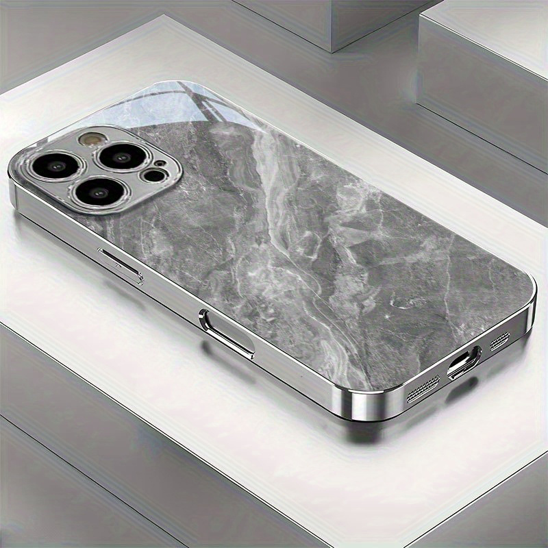 TEMU Phone Case: Premium Marble Pattern New Electroplated Tempered Glass Phone Case For Iphone 16/16 Plus/16 Pro/16 Pro Max/ Plus/15 Pro/15 Pro