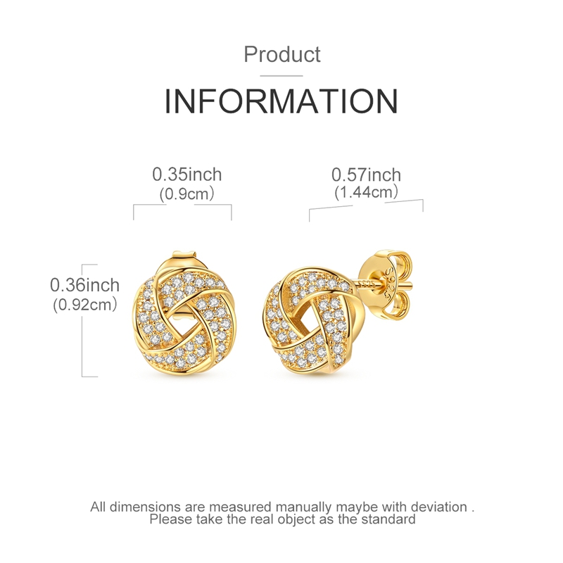 Women's 925 Sterling Silver Twisted Knot Stud Earrings, Minimalist