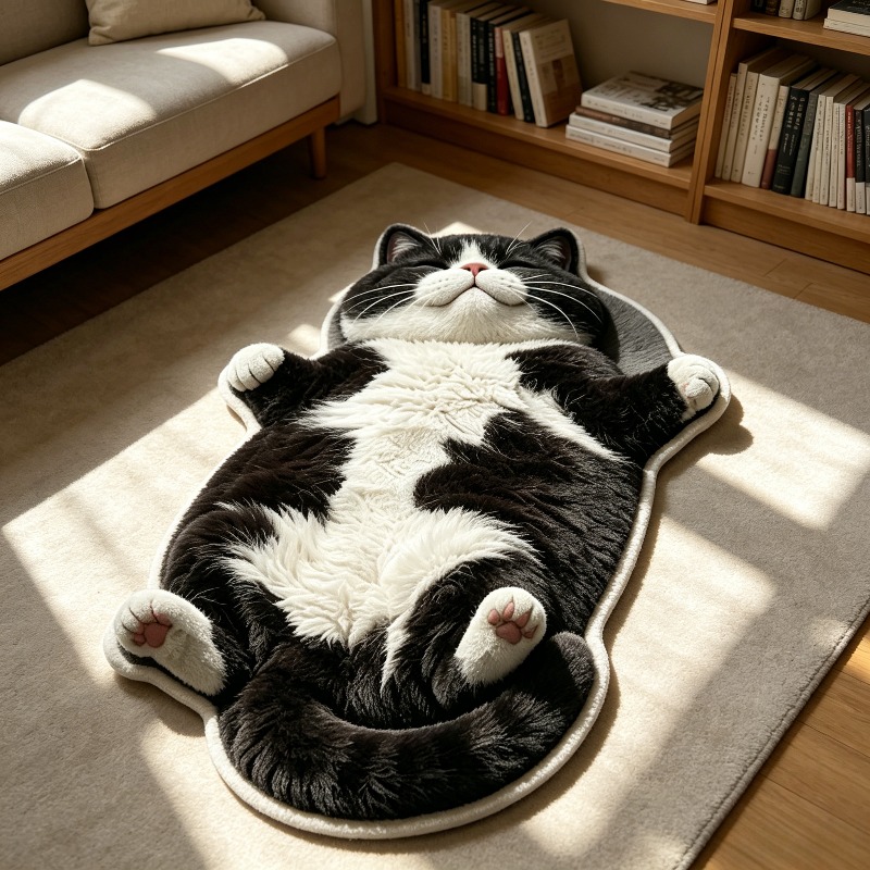 アイテム画像 【商品名】2D平面、いたずら好きで可愛い牛猫型 特殊形状カーペット、おしゃれでユニークなホームデコレーション リビングルームカーペット、ベッドルームベッドサイドカーペット、玄関ホール、階段のランディングフロアマット。ギフトに最適な素晴らしいカーペット, 新しいタブで開く。