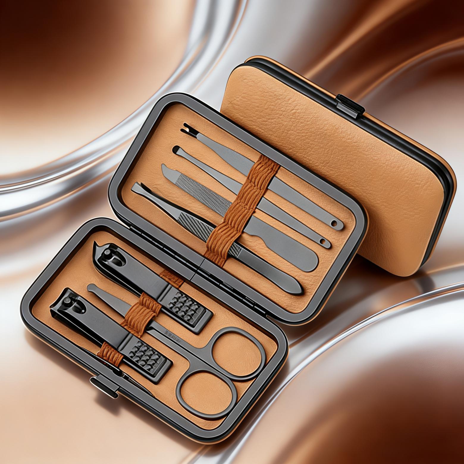7pcs Black-Brown Stainless Steel Manicure Set