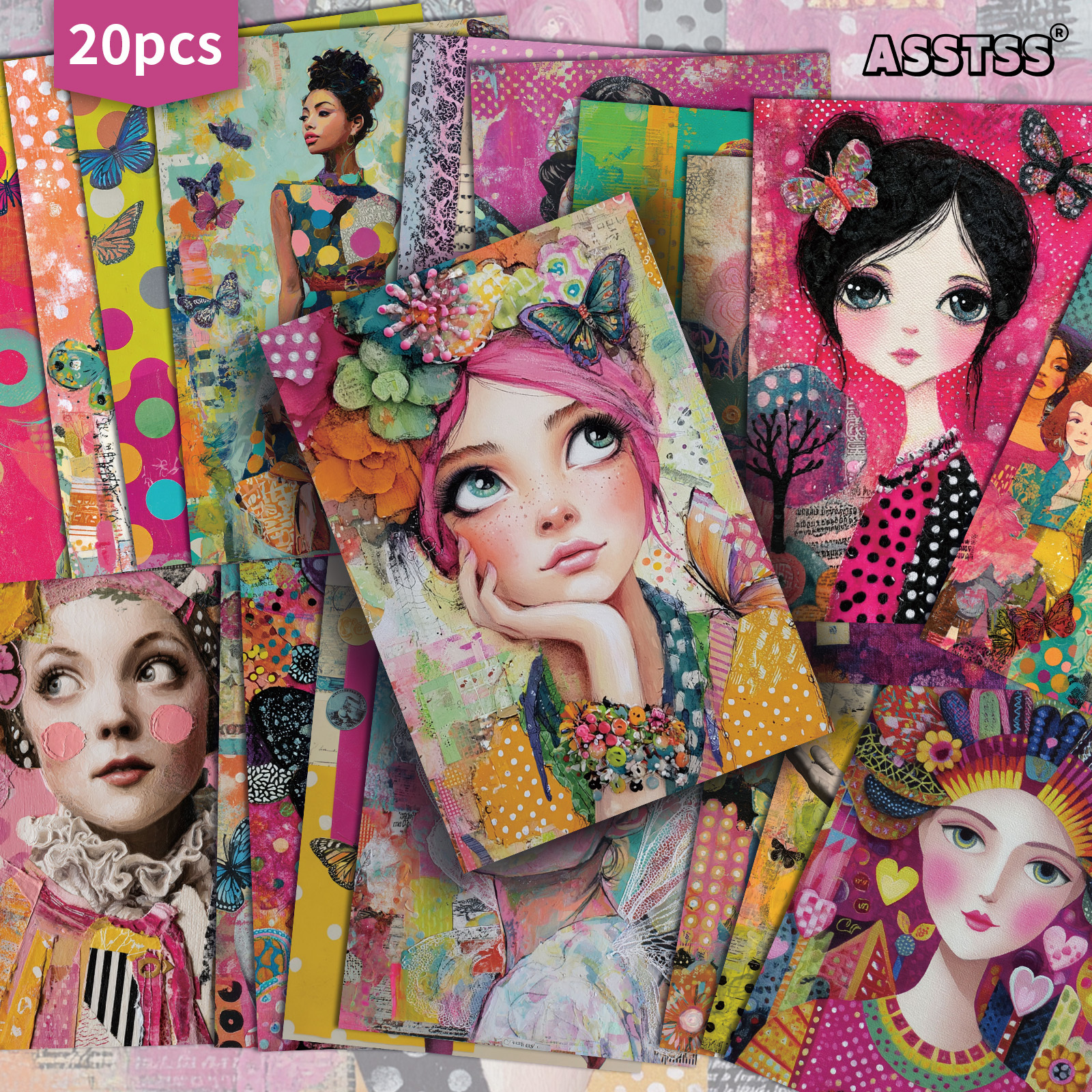 TEMU 20 Confezione ASSTSS Carte Regalo Colorate per Donne - Carta per Junk Journal 4x6 Pollici, Illustrazioni Pinup , Carte Decorative da per