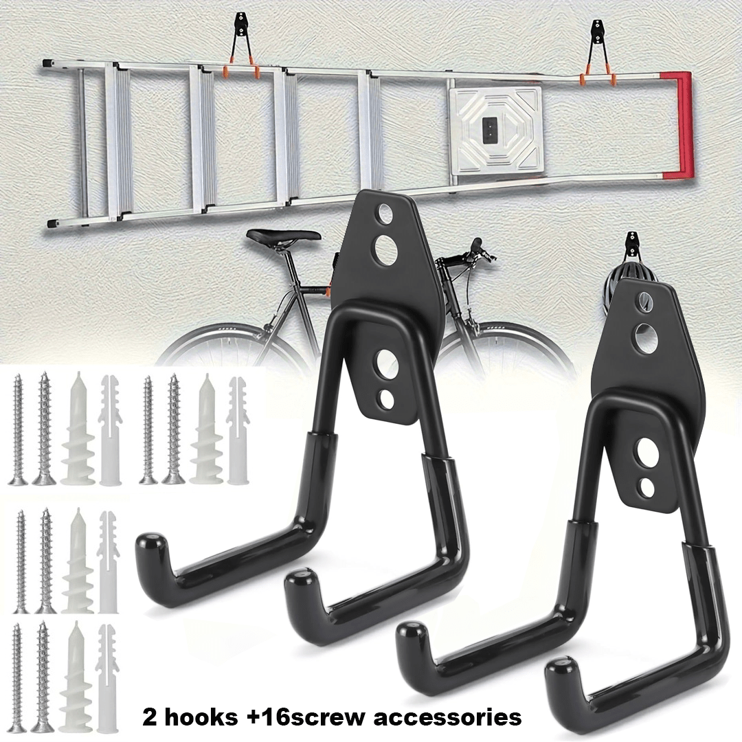 Image of 18pcs ( 16 Screws) Heavy Duty Garage Hooks, Wall Mount Tool Hangers And Utility Storage Organizer, Space- Tool Hangers For Hanging Power Tools, Garden Tools, Ladders, Ropes, Hose And Bulk Items