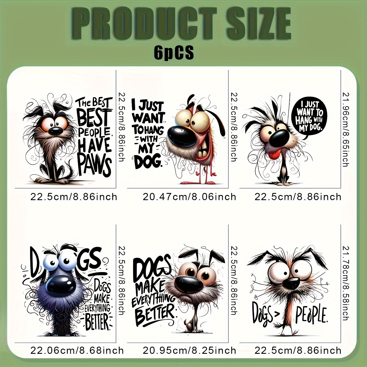 Image of 6pcs Sarcastic Quote Dog Iron On Dtf Transfers Stickers Washable Heat Transfer Designs Decals Patch For Clothing T- Jeans Backpack