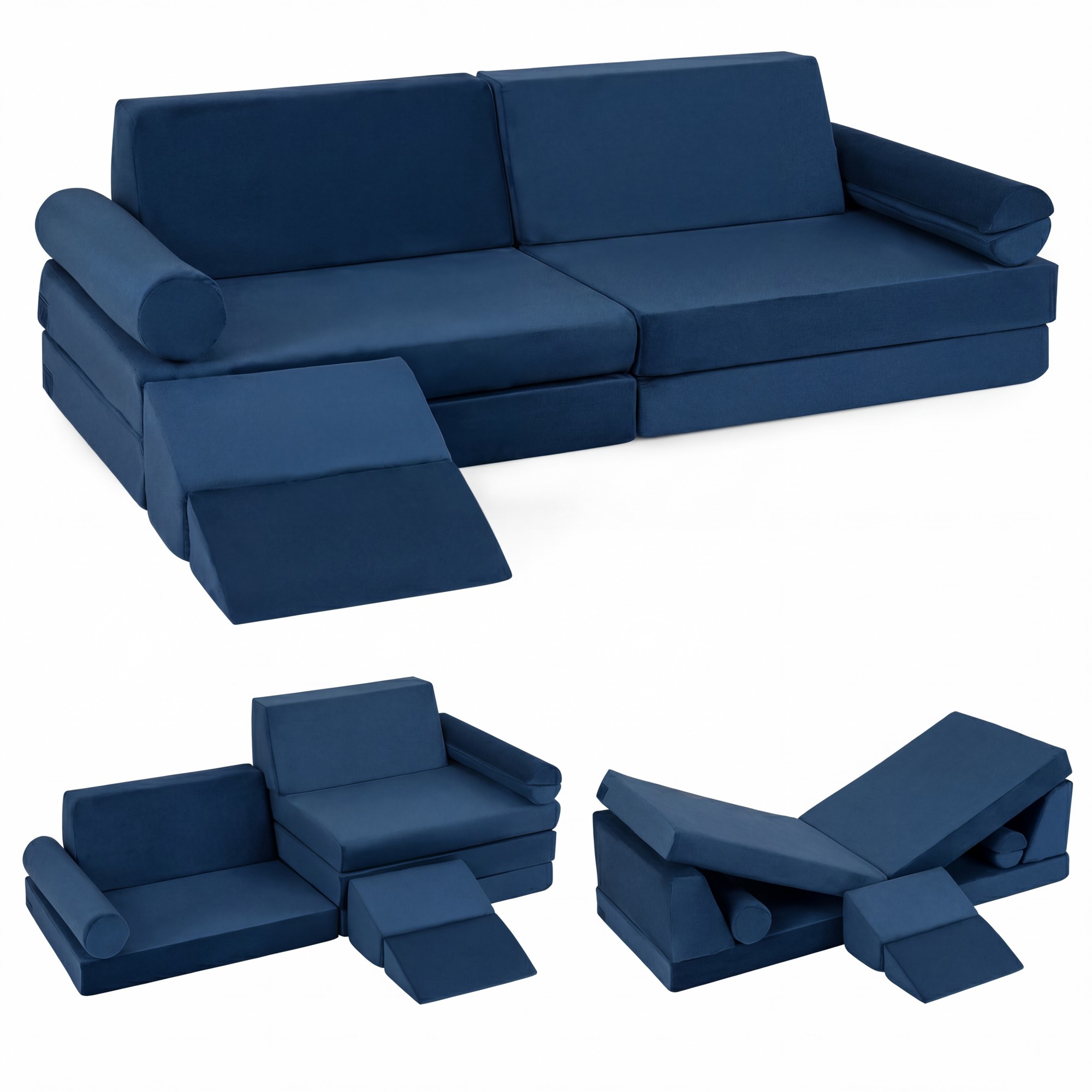 10pcs Climb And Crawl Foam Playset, Modular Kids With , Convertible Sofa Foam Couch For Boys And Girls, Blue
