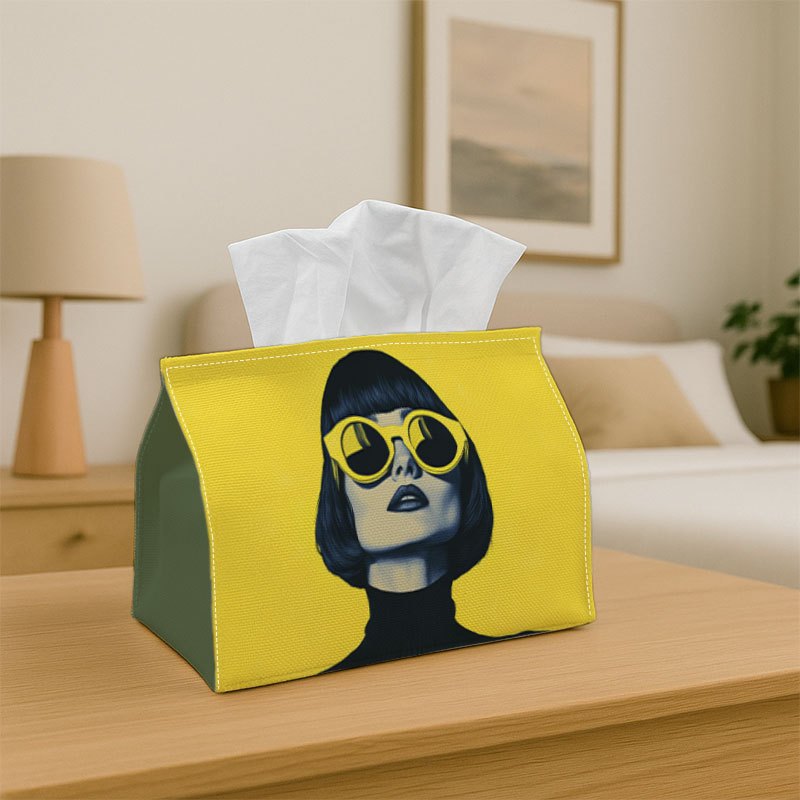 TEMU 1pc Pop Art Portrait - Stylish Tissue Box, Vibrant Yellow Vintage Design - Suitable For Home, Events, Vehicle, Kitchen & Restroom - Tissue