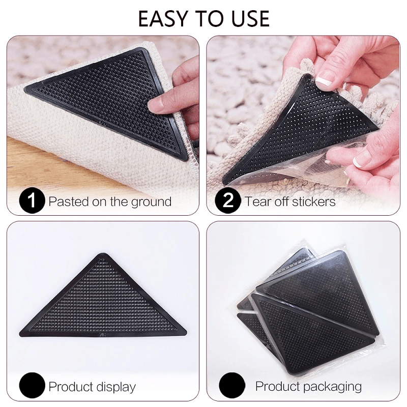 4 8pcs set   washable rug gripper anti slip reusable rubber mat non slip patch tape for tile floors carpets corners pad details 4