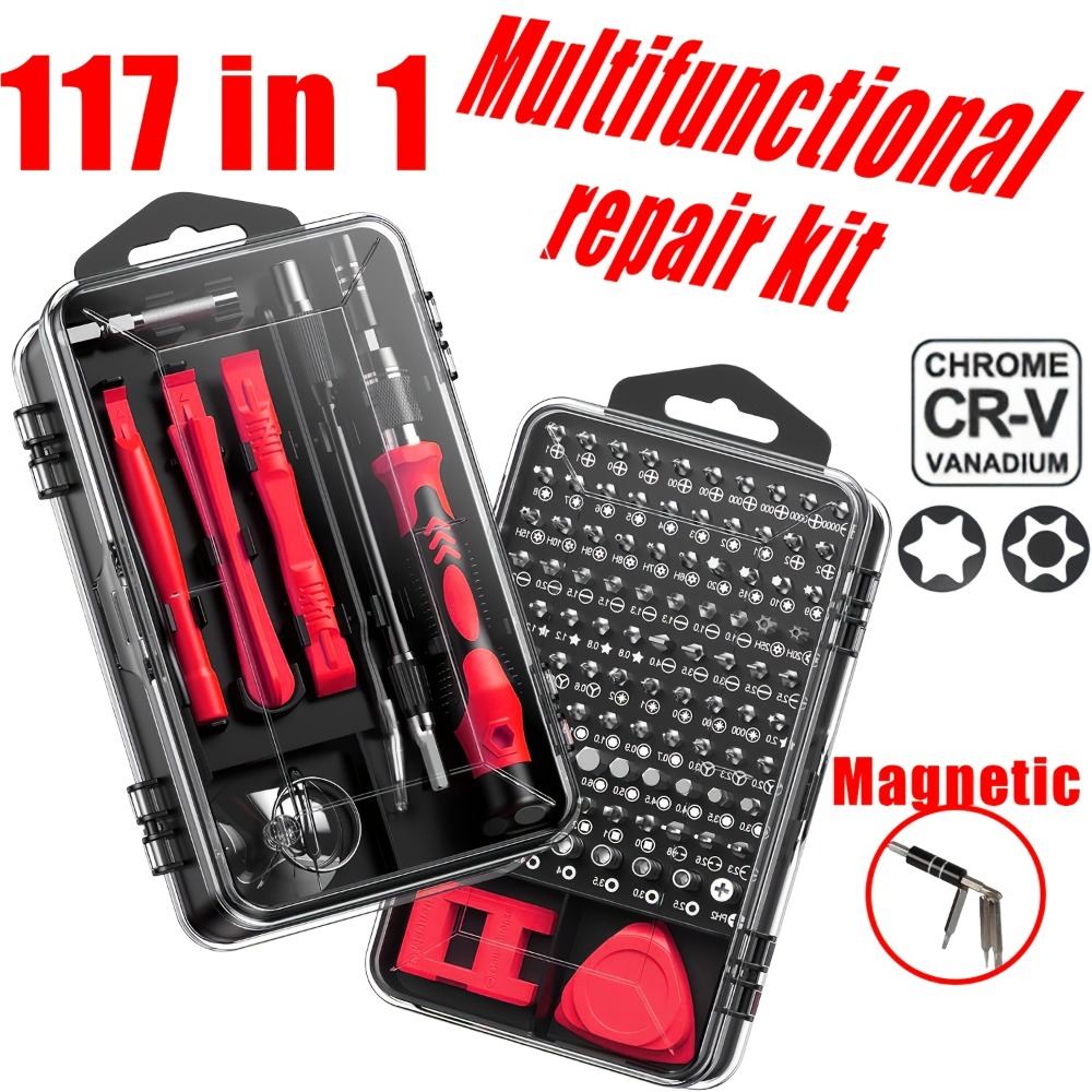 TEMU Set di cacciaviti multifunzione 117-in-1 per smontaggio , gestione di telefoni, computer e orologi in una sola scatola. Dotato di punte