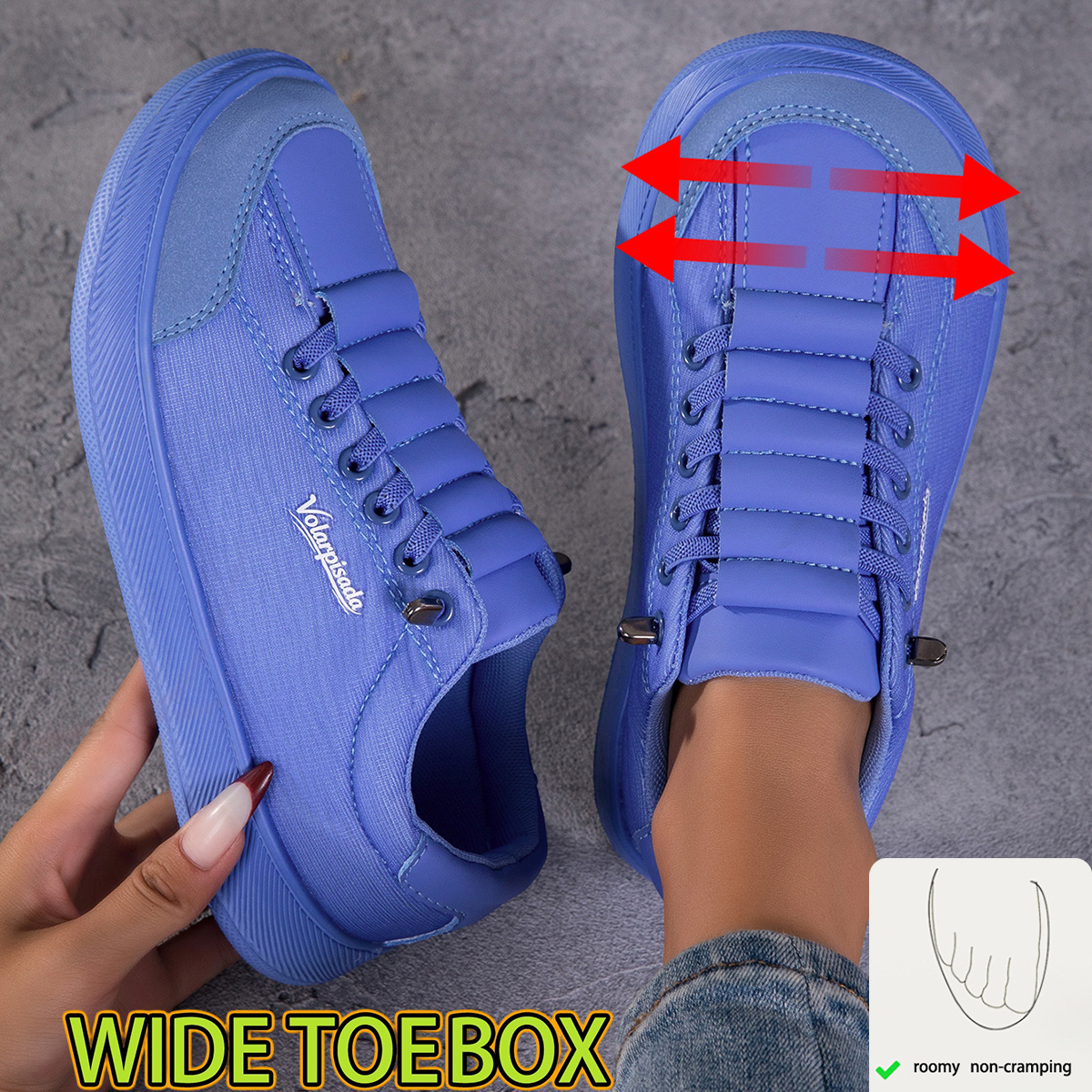 Image of Women's Wide Toe Box Sneakers - Breathable Knit Round Toe Low-top Lace-up With Cushioned Sole & , Wide Toe Suitable For Daily , Walking, Light Sports, - Casual Wear, Minimalist Solid Color Footwear