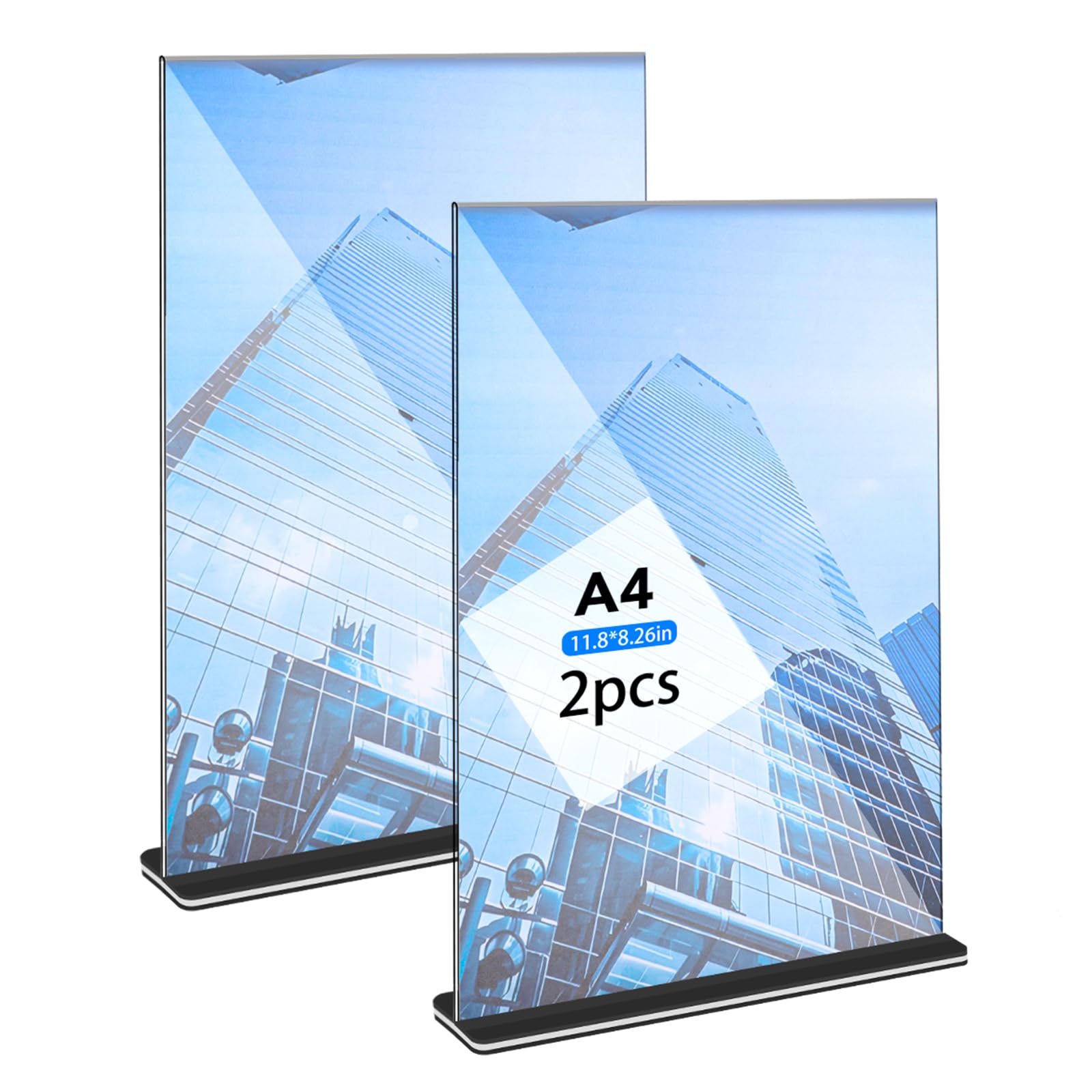 TEMU 2- Acrylic Display Stands Vertical , A4 Size - Transparent, Durable, Reusable Desktop Menu Holders, Double-sided Holders, Suitable For