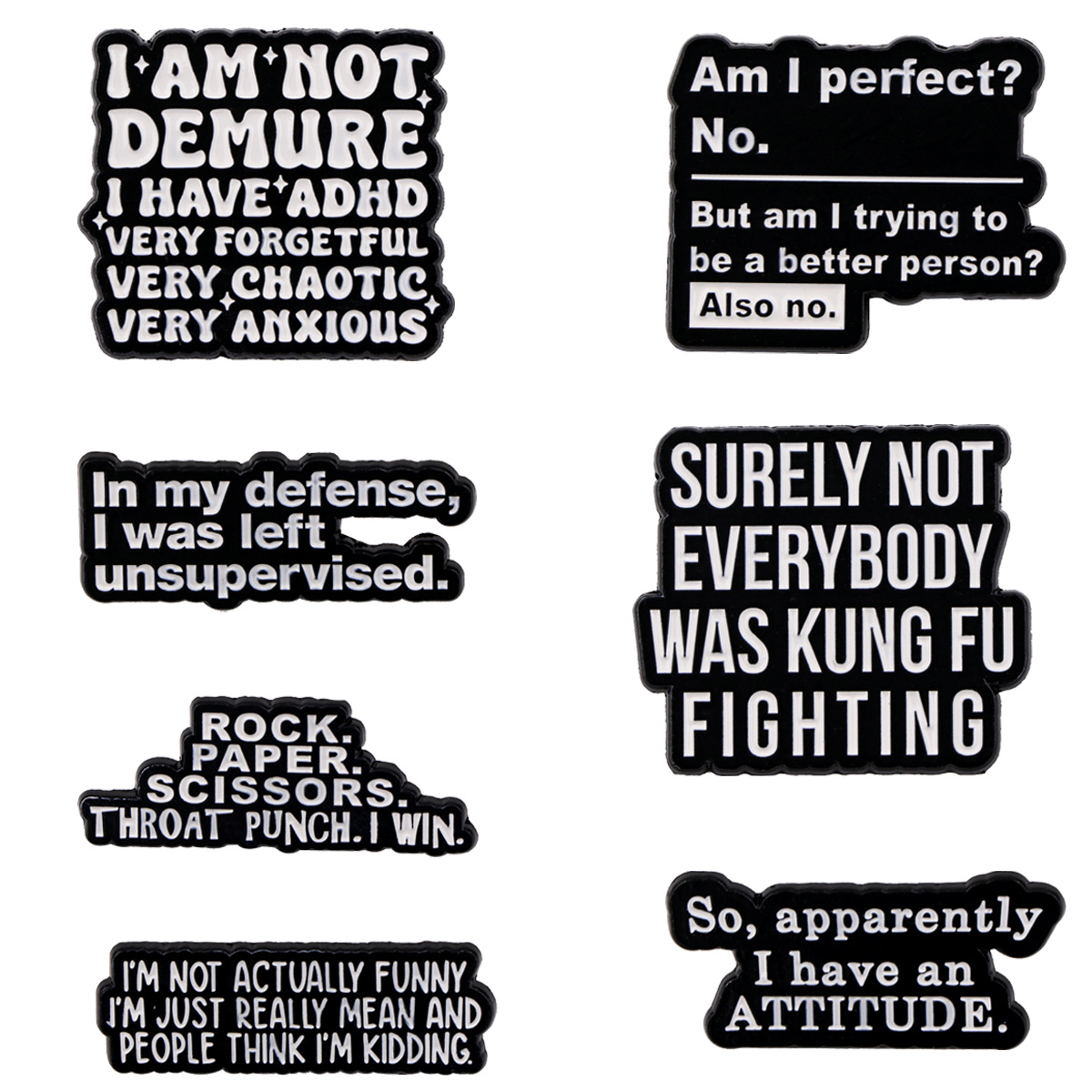 Image of 7pcs/set Humorous Quotes Lapel Pins Enamel Pin Badges On Backpack Badges Gifts Brooches For Women Accessories