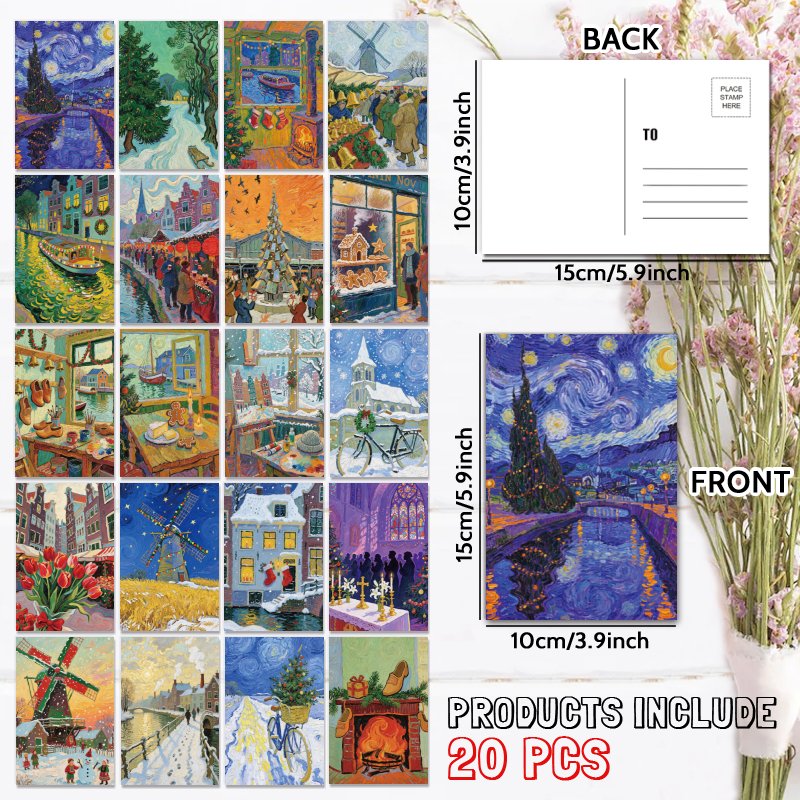 TEMU Christmas Edition 20pcs Amsterdam Style Postcards, Unique Everyday Gift For Family & , Congratulations, Birthday Thank You, Positive Affirmation