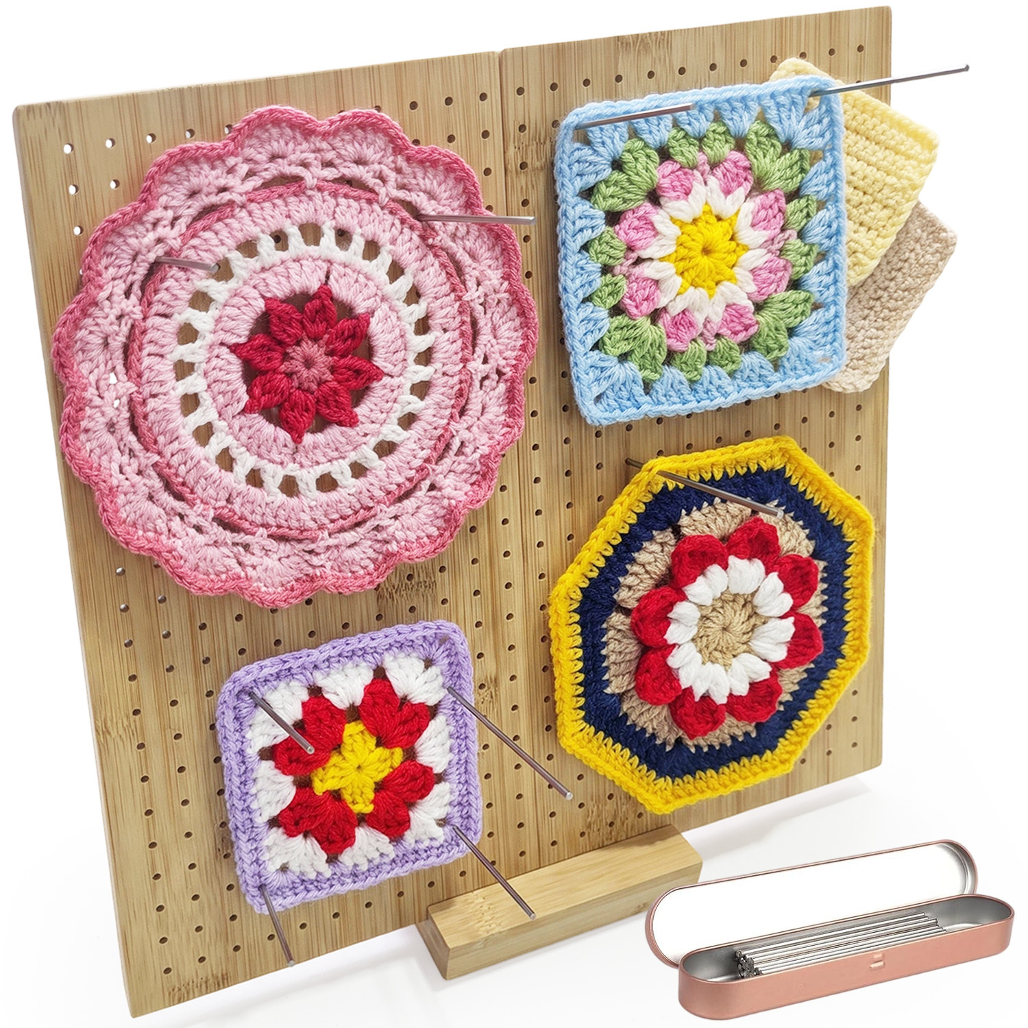 Image of Bamboo Knitting Board 33x33cm, With 30 Pins As Practical Diy Craft Making Supply