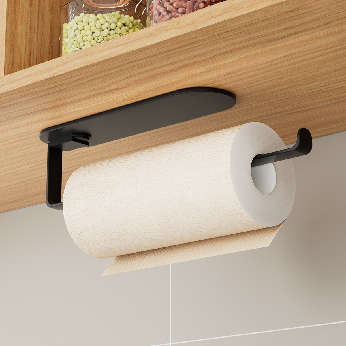 TEMU Modern-style Round-base Paper Towel Holder; , Under-cabinet Hanging Holder For Paper Towels And Plastic Wrap; Made Of Durable Plastic; Kitchen