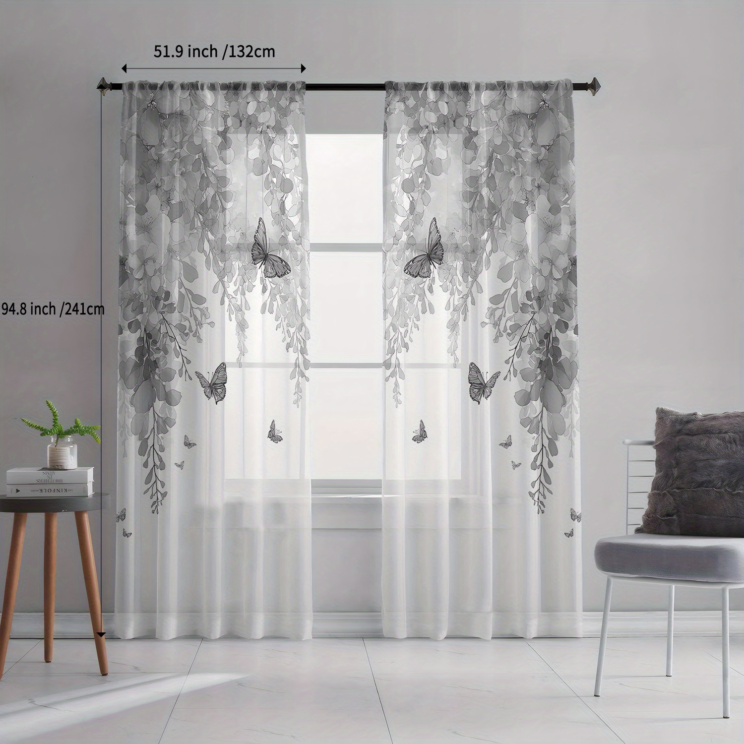 TEMU 2-pack Semi-sheer Rod Pocket Curtains - French Country Floral & Print 100% Polyester, Light Filtering Privacy For Room Bedroom, Machine Washable