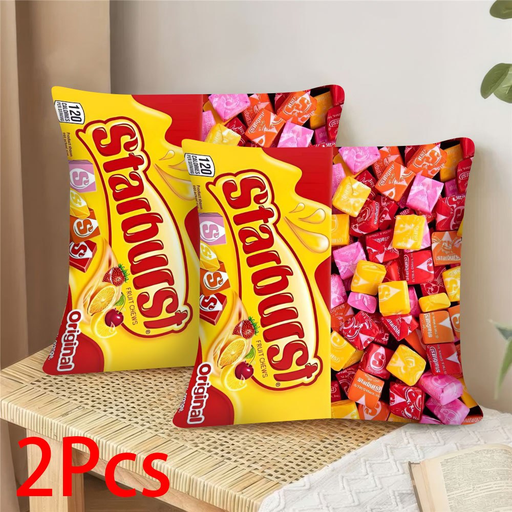 

2pcs Starburst Snack-themed Throw Pillow Covers, 18x18 Inches, Single-sided Print, Polyester Material – Christmas & Winter Decor, Zipper Closure, Machine Washable (pillow Inserts Not Included)