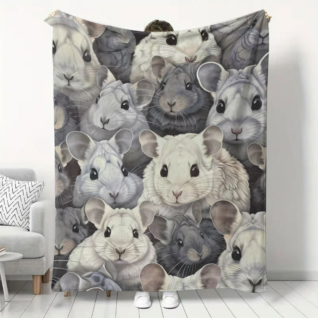 

Dhakalrlde Soft Flannel Fleece Throw Blanket, Chinchilla Pattern, Lightweight, Warm, Cozy, Polyester, With Knitted , For Sofa, Travel, Outdoor, All ,