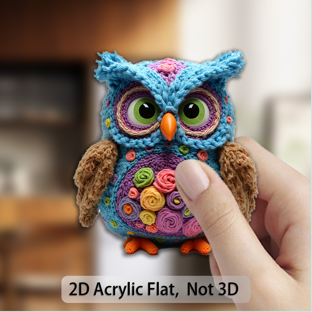 TEMU 2DFLAT, un magnete 2D piatto realizzato in acrilico e gomma, con un design a maglia dai colori vivaci, accattivanti e piume morbide, con di un
