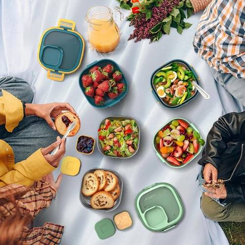 stainless steel lunch box for and leakproof lunch container with dual compartment dishwasher safe portable with divider and removable utensils white uninsulated