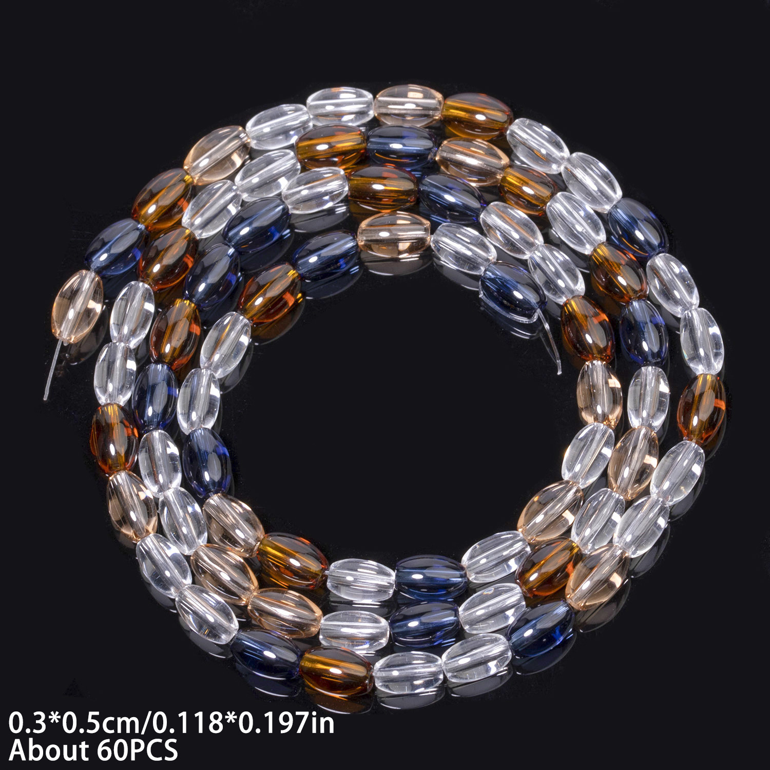 About 60pcs White-coffee-blue Mixcolor Rice Shape Artificial Crystal Beads, Oval Smooth Loose Spacer Decorative…: retailer-supplied image