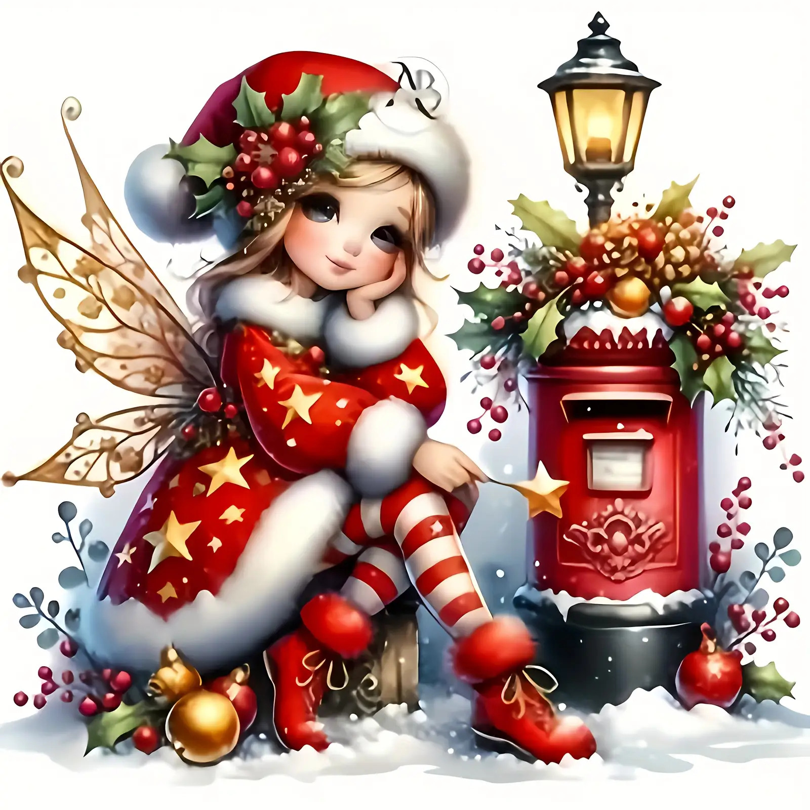artikel foto 6inch kerst fee vinyl sticker - feestelijke kerstmuts en sterrennacht ontwerp, zelfklevend,  , geschikt voor autos, laptops, flessen, trucks, telefoons, motorfietsen, ramen,  , mokken - cartoon fantasy thema, feestelijke decoratie | eigenzinnig design