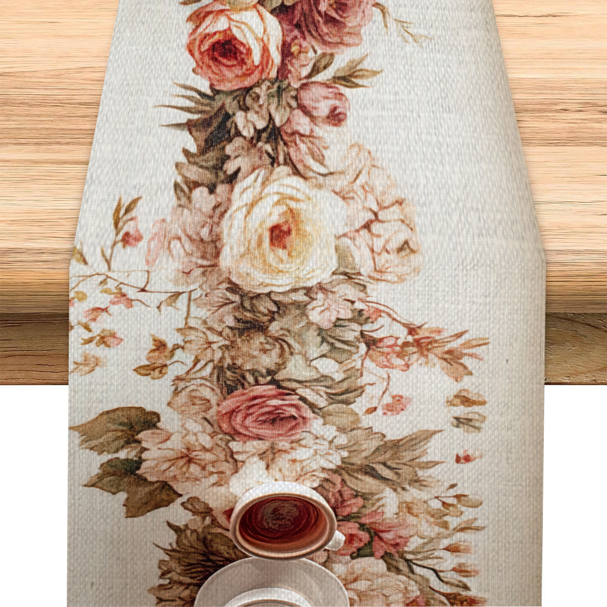 

Vintage Floral Table Runner - Polyester, Square, Dining & Coffee Tables, Kitchen And Restaurant Decor