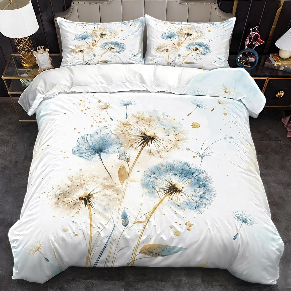 TEMU 3pcs Dandelion Watercolor Style Duvet Cover Set, Bedding (1 Duvet Cover   2 Pillowcases), Suitable For , Machine Washable, Invisible Zipper