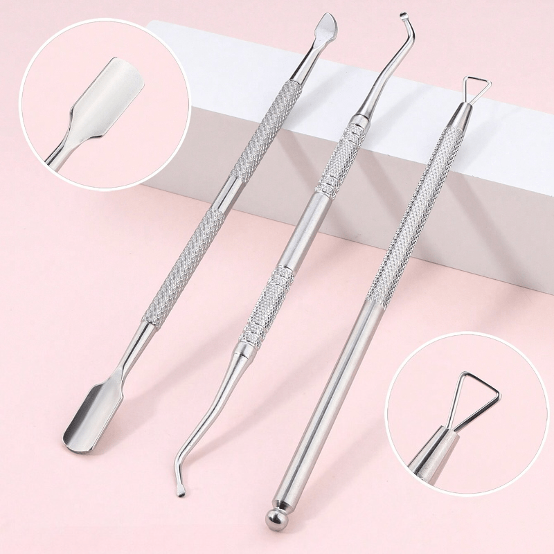 3pcs Cuticle Pusher & Remover Set with Storage Box