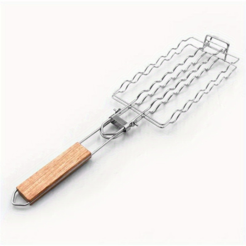 TEMU 1pc Stainless Steel Grill Sausage Basket - Detachable, Foldable And Durable, Suitable For Grilling Sausages, Picnics And Camping - Essential
