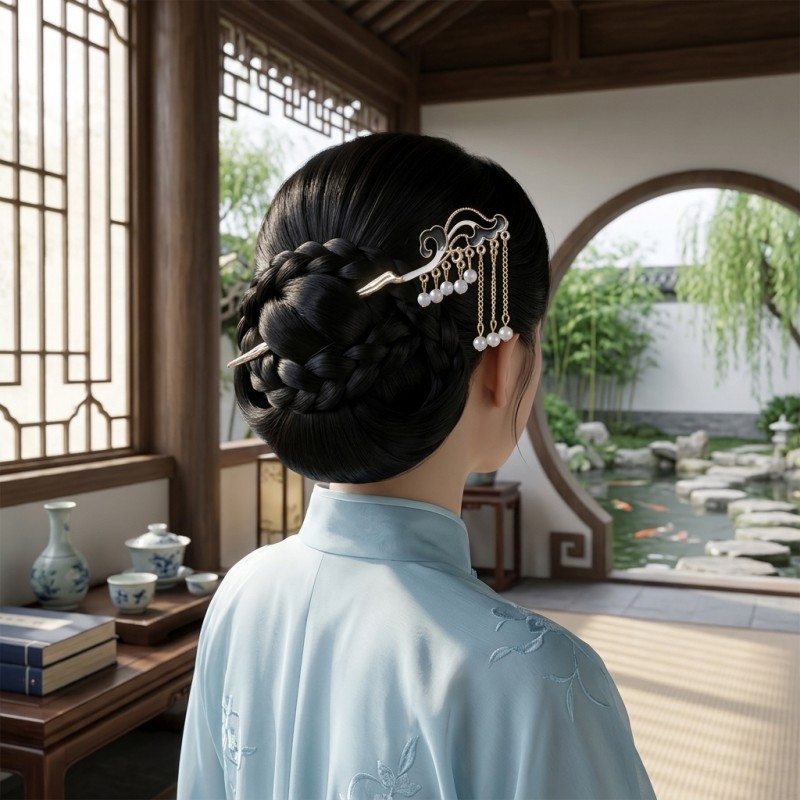 Chinese Style Waves and Conch Design Metal Hairpin, Vintage Look