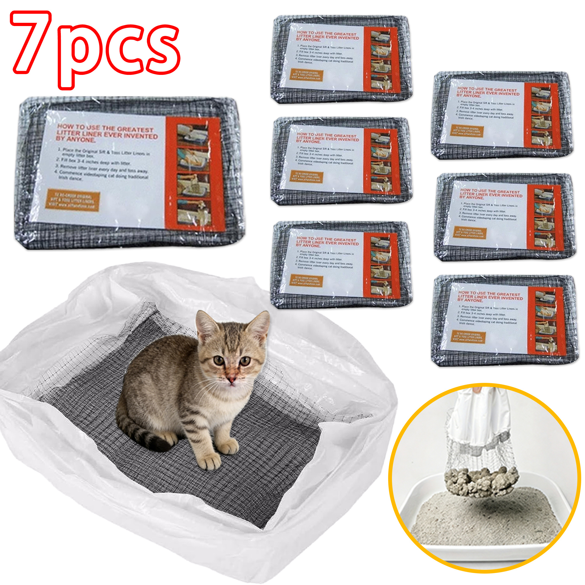 TEMU 7pcs Of Pet-specific Poop Filter Bags, Cat Litter Filter Nets, Pet Waste Collection Bags, With Filter Net Design, Made Of Hygienic And Durable