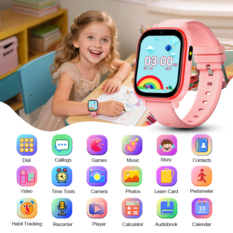 Smartwatch, Smartwatch Telefoon voor Meisjes Jongens met SOS Oproep, 4.65 cm HD Smartwatch Kinder Fitness Tracker Jongen Meisje 31 Spelletjes Camera Stappenteller Wekker Kerst- en Verjaardagscadeaus