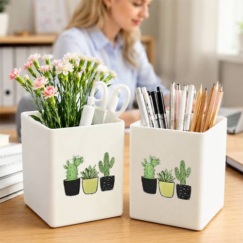 item picture 1pc cactus and succulent plants quote multi purpose storage organizer desktop holder for makeup brushes pens remote controls utensils and supplies compact space saving organizer for bathroom kitchen office bedroom