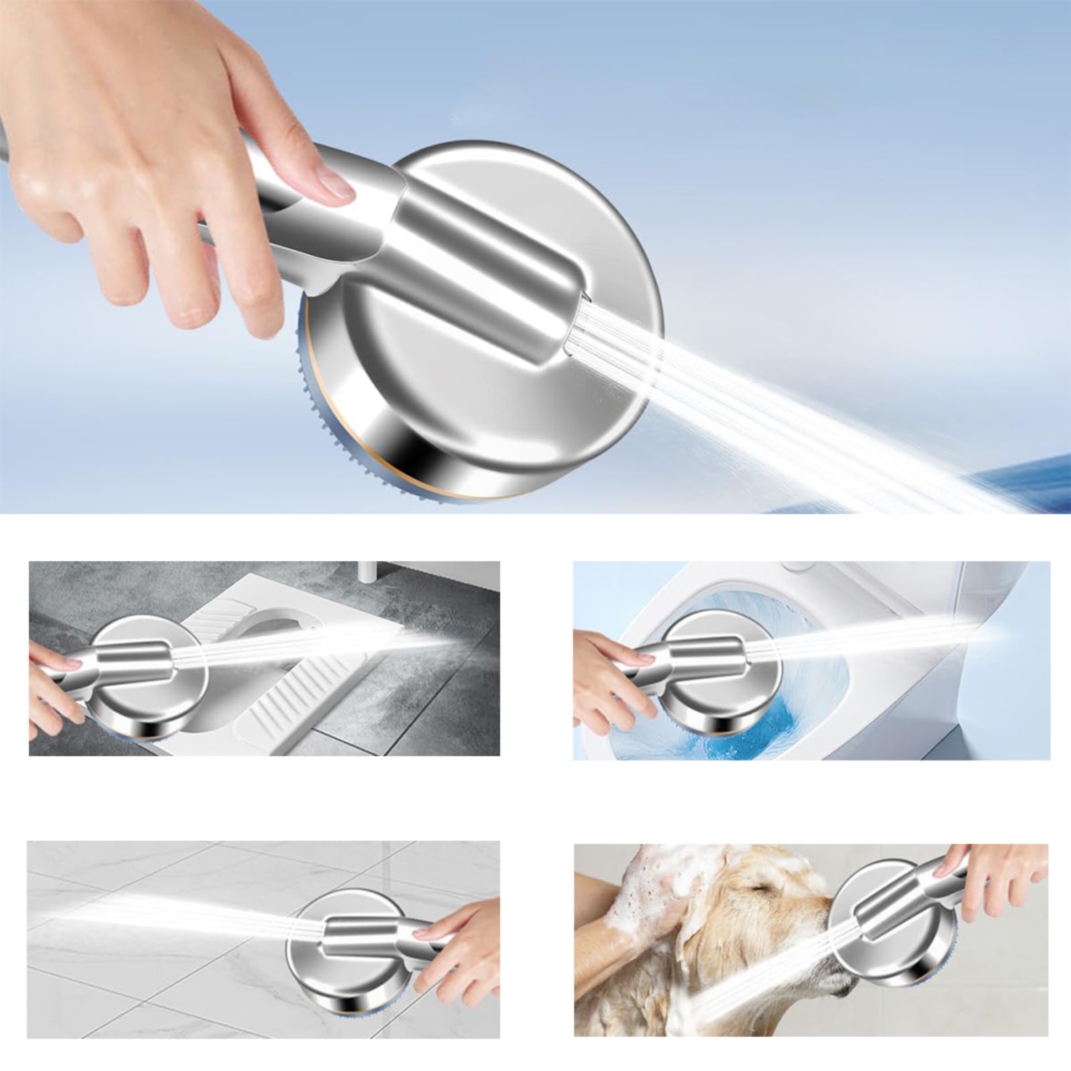 Rainfall Shower Head with 4 Jet Types Massage Spray