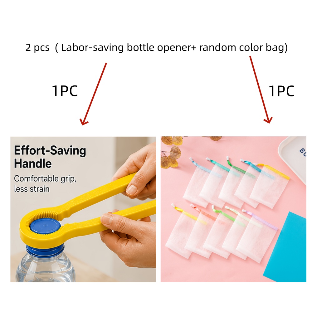 TEMU 2pcs Set (1 Labor-saving Bottle Opener+1 Random Color Bubble Mesh Bag) Effortless Bottle Opener With Magnet For , Plastic Beverage Universal