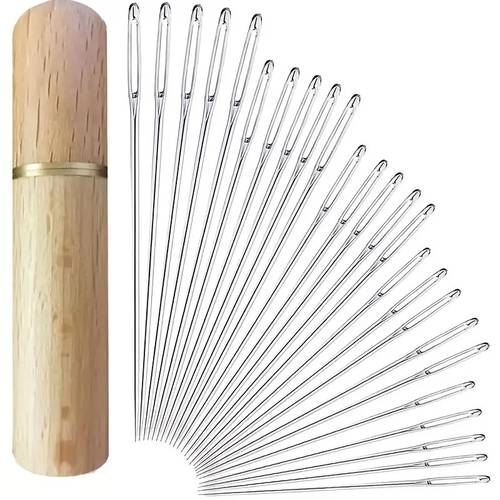 25pcs large eye sewing needles ideal for seniors handmade yarn knitting leather needlework with wooden storage tube needlework supplies sewing accessorie festivals christmas halloween ideal for holiday gifting