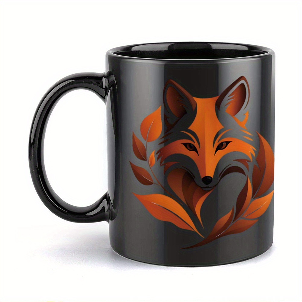 TEMU An Elegant Mug Featuring Face With Black And Orange-golden Details- 11-ounce Ceramic Cup, Suitable For Coffee Or Tea, With A Glossy Finish And
