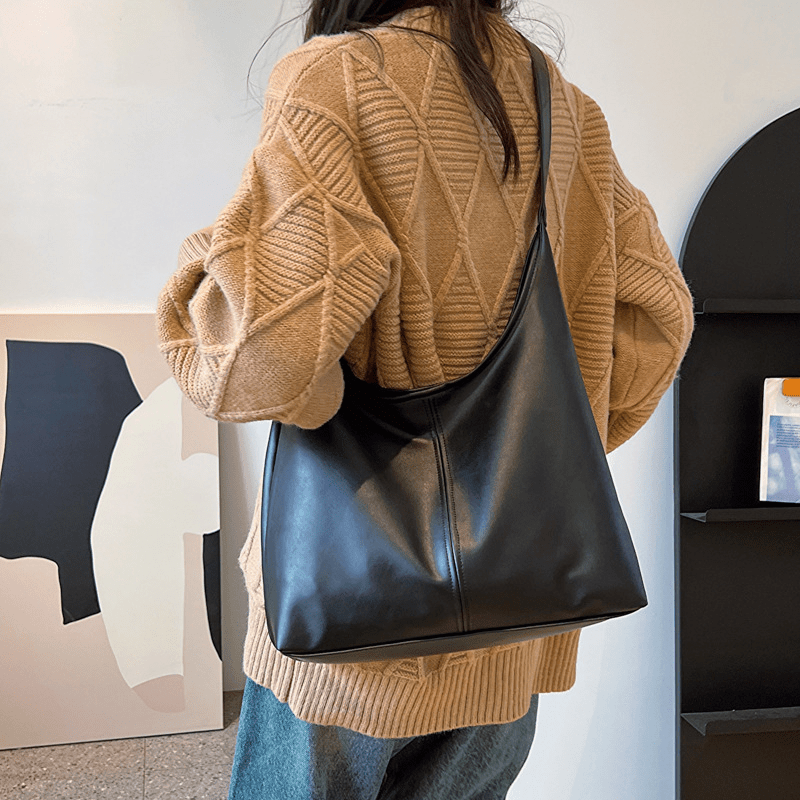 

Women'-inspired Leather Tote Bag, Minimalist Shoulder & Underarm Handbag, Spacious & Large Capacity, Magnetic Closure, Ideal For Work & Travel, Christmas & New Year Gift, Black