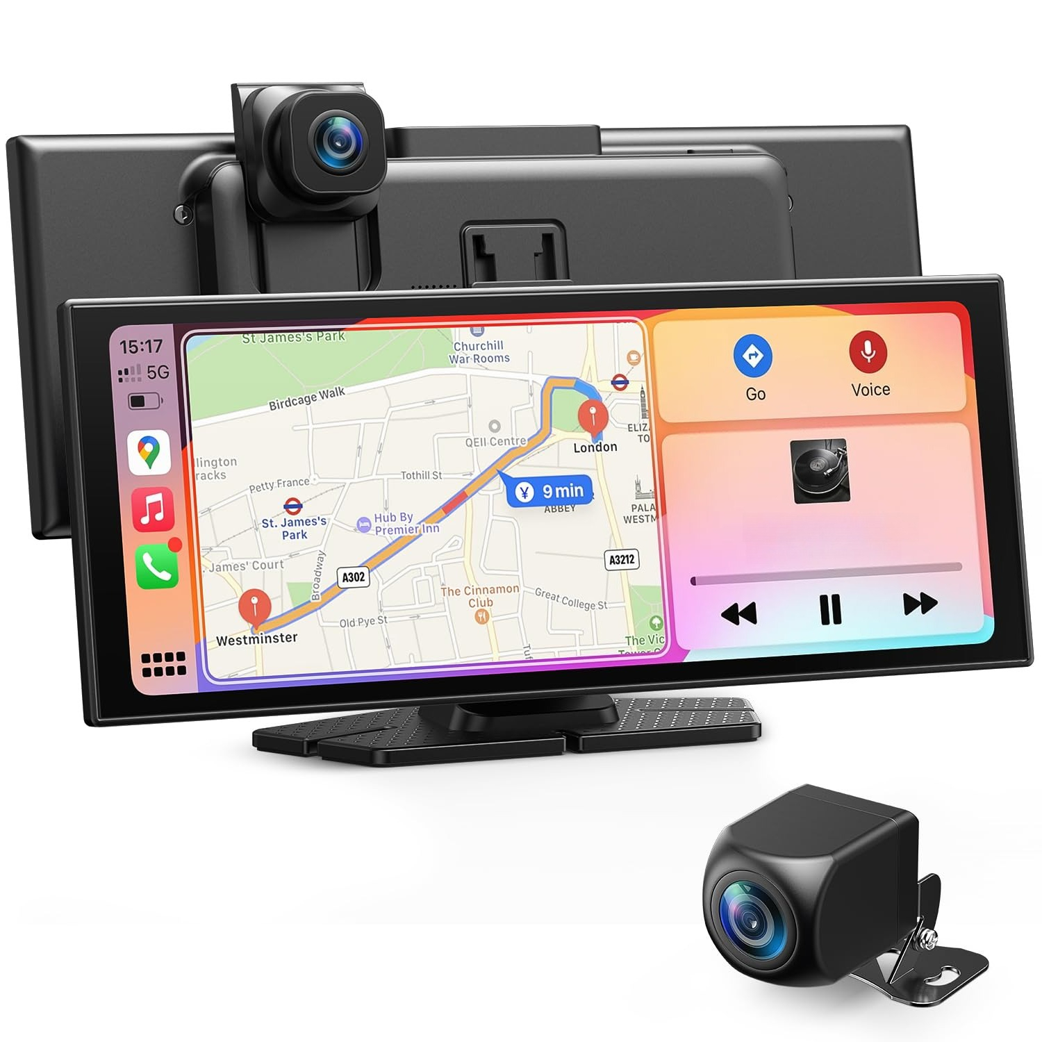 TEMU 11.2-inch Car , Carplay And Android Auto Portable In-car Multimedia Video Player With Hd Touchscreen, Dash Cam, Reversing Camera, 64gb Storage