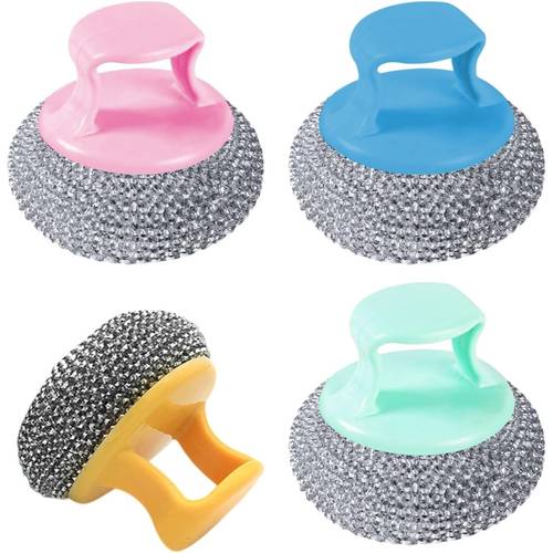 clearance scrubber non scratch short handle brush for cleaning durable nylon fiber with soft ball pad stain removing scouring tool handle for pots random color pans grill sink kitchen household use