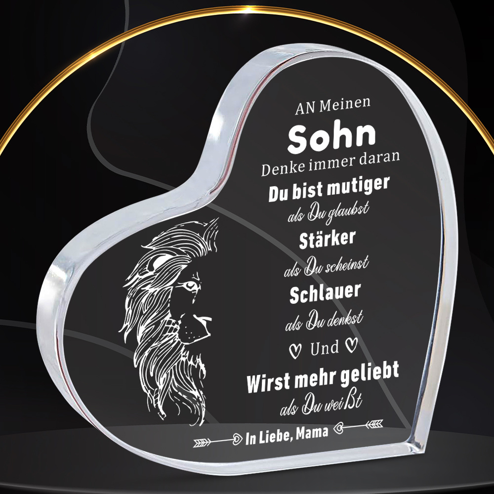 Image of German Christmas 1pc German Son Gift, 2d Acrylic Heart Keepsake, Son Gifts From Mom, Birthday Gifts For Son, Room Home Office Decor Table Decor Paperweight, Christmas Gifts