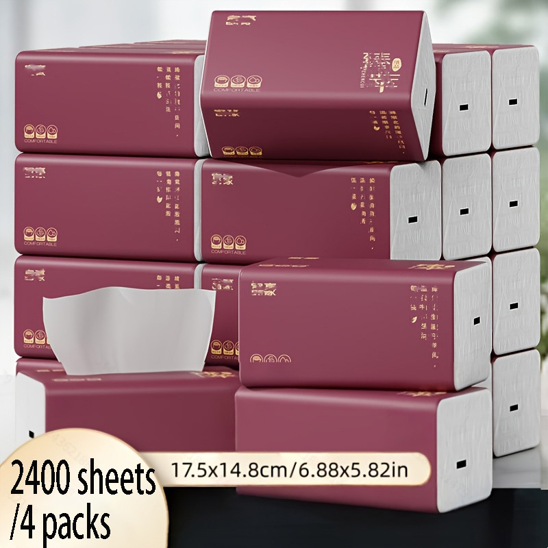 TEMU Confezione da 4 - Totale di 2400 Fazzoletti Faciali Ultra Morbidi, Assorbenti, Confezionati Singolarmente. Senza Fluorescenti e Senza Coloranti,