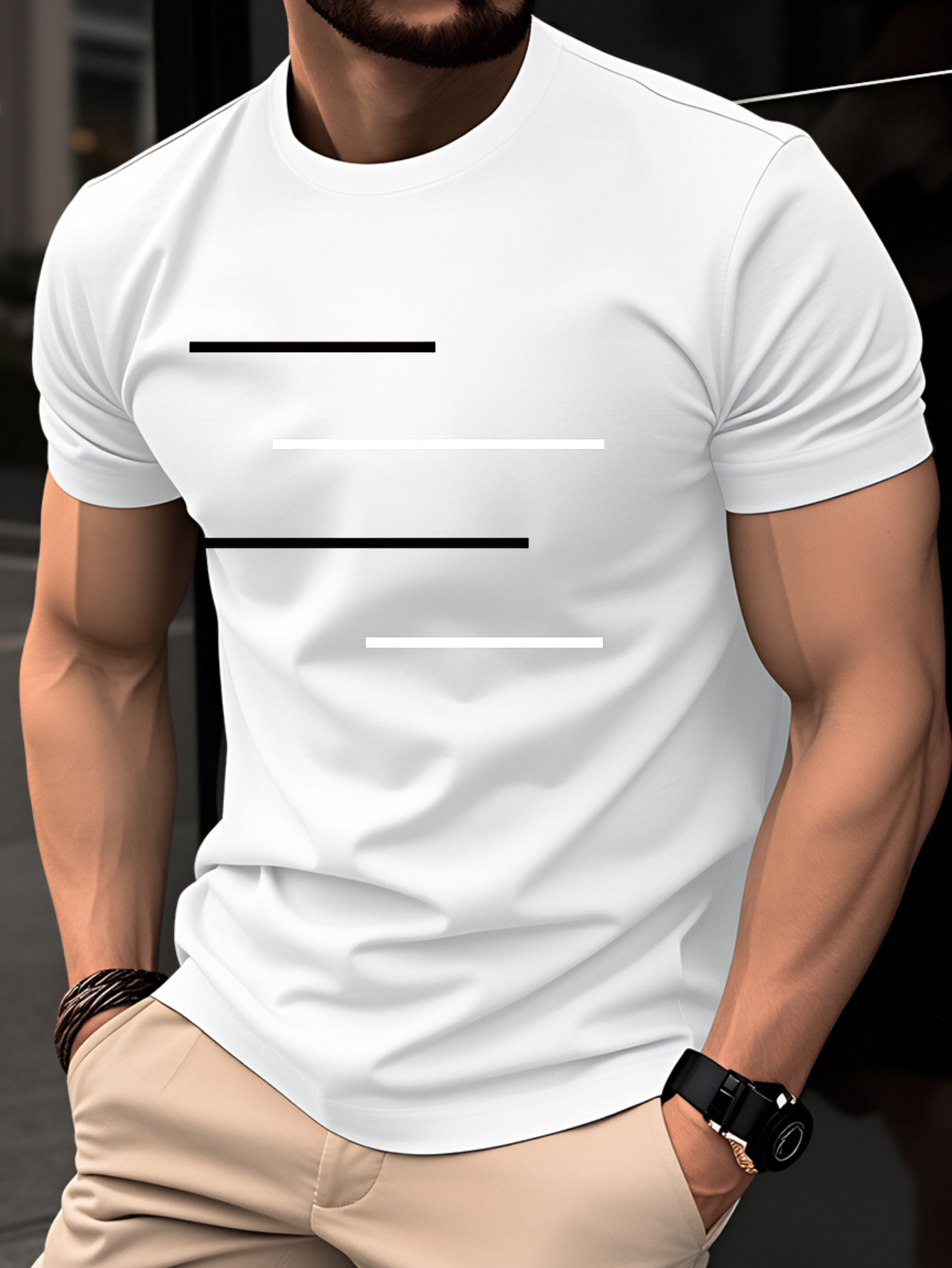 100 cotton mens t shirt summer short sleeve   trendy   fit versatile casual daily   black and white line minimalist geometric   details 0