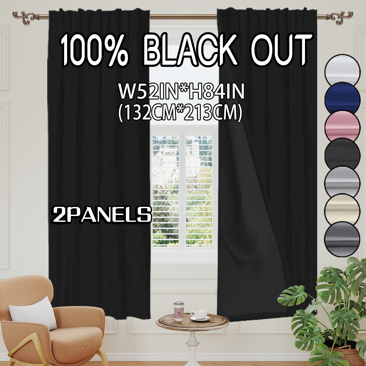TEMU 2-pack, 100% Blackout, Noise-reducing, And Thermal-insulating Curtains, Made Of Polyester With A Vintage Laminated Finish. Features Rod Pocket